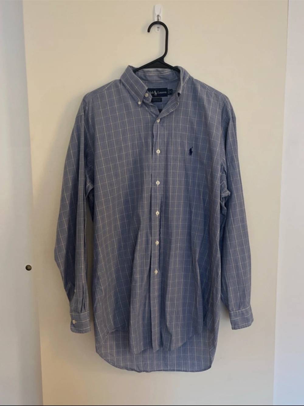 Ralph Lauren Yarmouth Blue Long-Sleeve Button-Down Shirt 100% Cotton Size 15